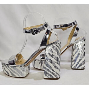 Michael Kors  Women's Ashton Sequin Zebra Print Platform Sandal Size 8.5 NWT